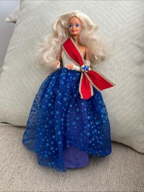 Vintage 1966 Mattel Unicef Barbie Doll Red, White, and Blue Dress Blonde